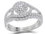 7/8 Carat (G-H, I1) Diamond Engagement Halo Ring Bridal Wedding Set in 14K White Gold